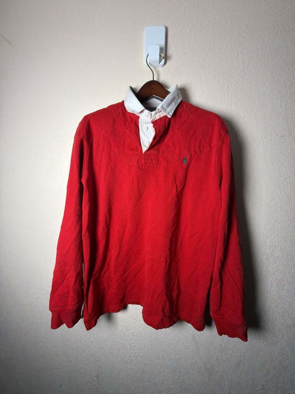 Polo by Ralph Lauren Custom Fit Quilted Rugby Shirt Red XL Preppy